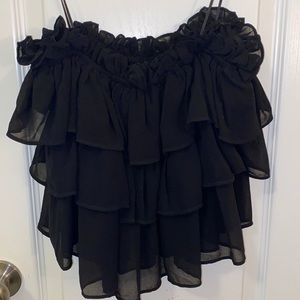 Black ruffled cropped blouse